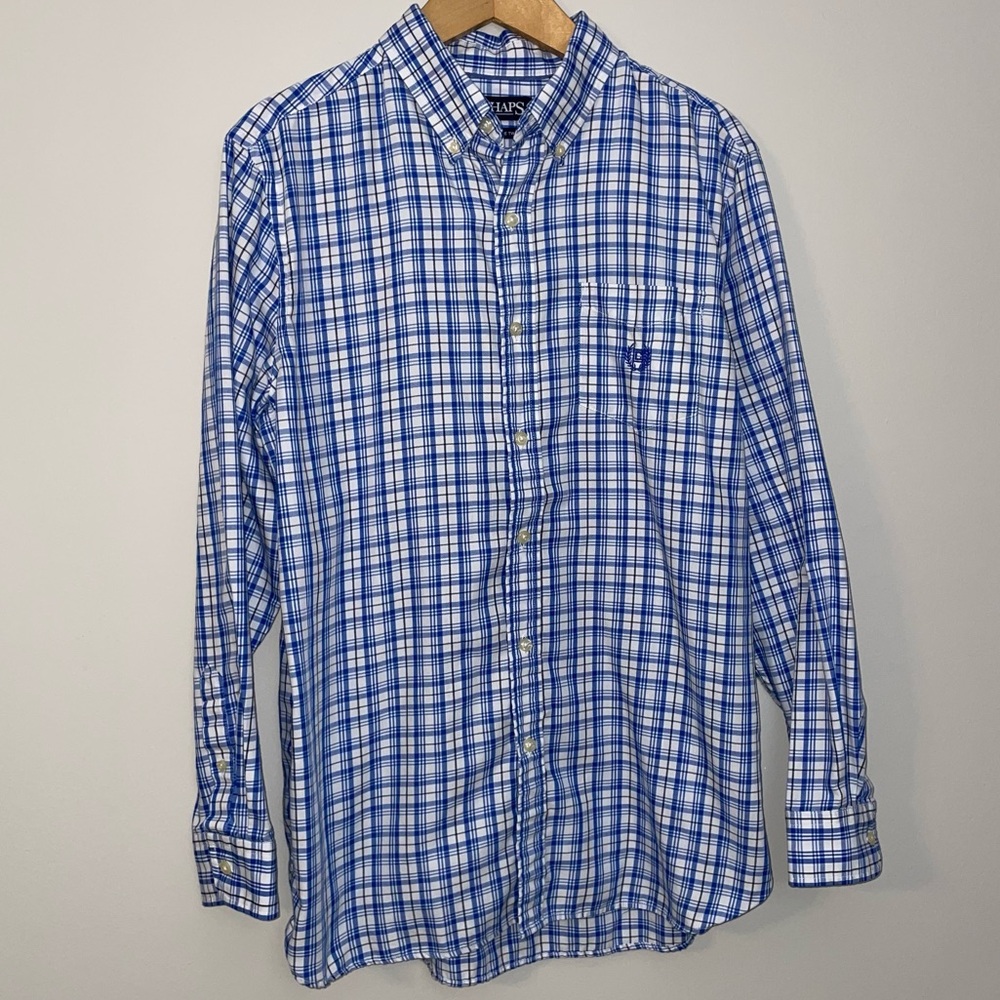 Chaps Medium Button Down Shirt Men’s Medium Blue Easy Care Twill EXCELLENT